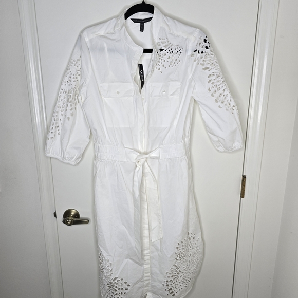 White House Black Market White LS Poplin Shirtdress With Cutouts Size 10 NWT - Picture 5 of 12
